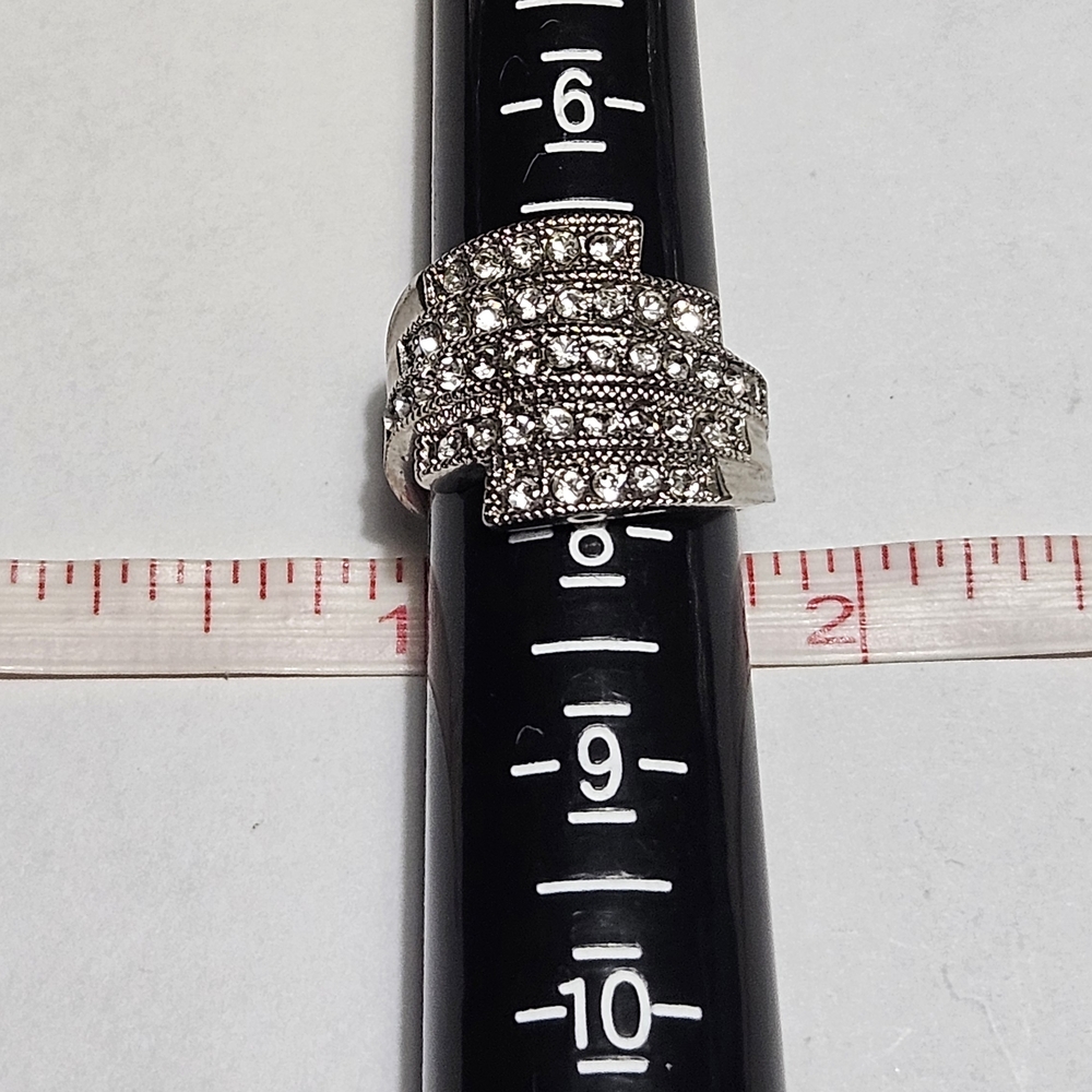 Pave Crystal Multi-Row Silver Statement Ring